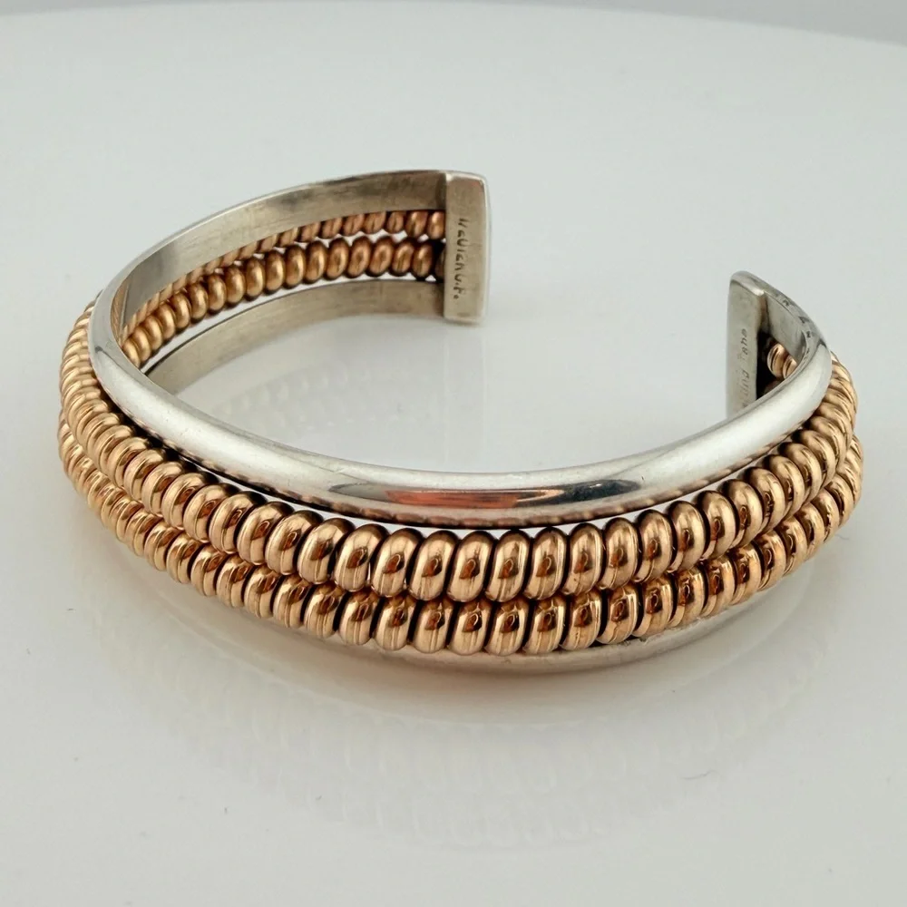 Navajo sterling Tahe cuff with 12k gold fill